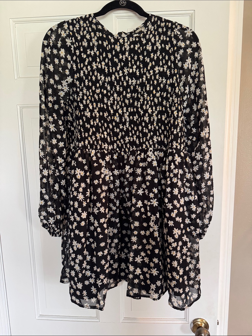 ASOS Black Floral Long Sleeve Babydoll Dress